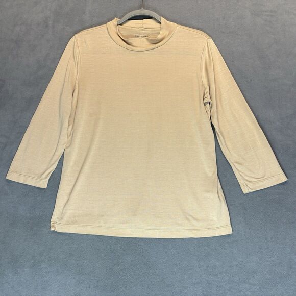 WinterSilks Womens Top Large Beige 100% Silk Midweight Mock Neck Long Sleeve - Picture 1 of 6